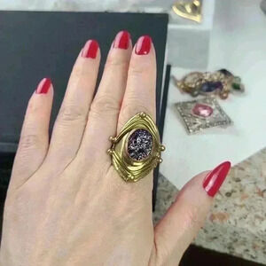 Vintage unisex brass bruzy quartz ring size 6 (adjustable)